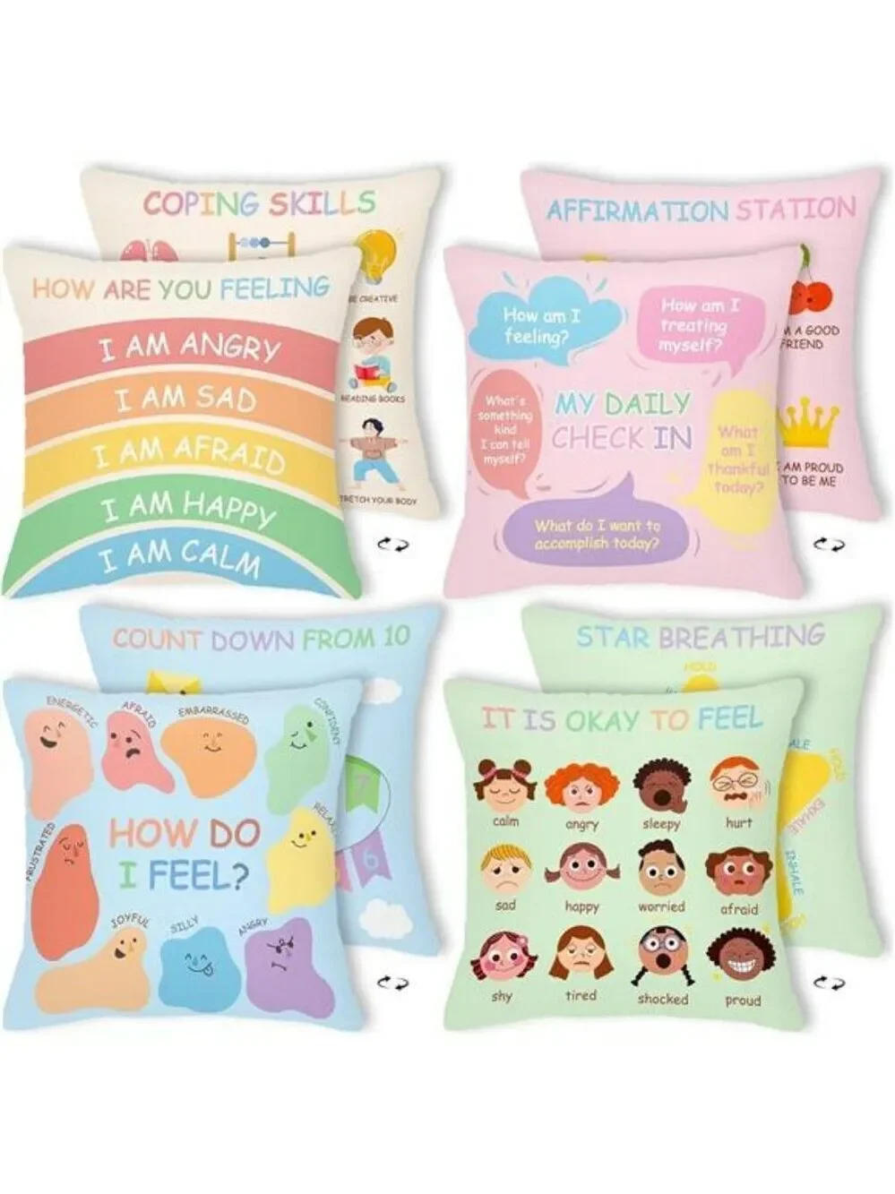 Calming Corner Pillow Covers Set of 4 Kids Room Classroom Counseling Decor Cushi